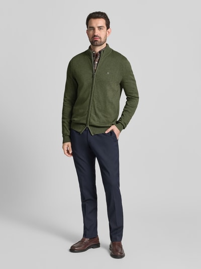 Christian Berg Men Strickjacke mit Reißverschluss Oliv Melange 1