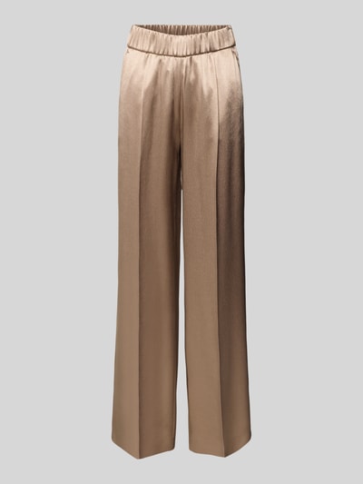 Produktfoto, Spodnie materiałowe z czystej wiskozy, luźny krój, model 'Mucia' od OPUS PANTS, beżowe, elastyczny pas, kieszenie z przodu i z tyłu, szerokość w pasie 36 cm, długość wewnętrzna nogawki 81 cm dla rozmiaru 36
