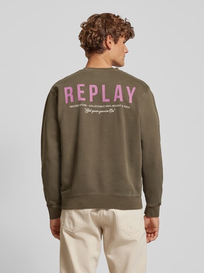 Replay Sweatshirt met labelprint en ronde hals Olijfgroen - 5