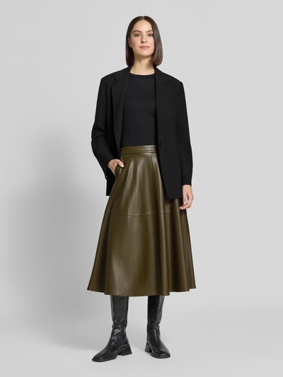 Oui Midirok in leerlook met steekzakken Kaki - 1