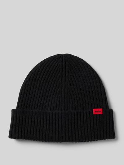 HUGO Beanie van scheerwol met labelpatch, model 'Xola' Zwart - 1