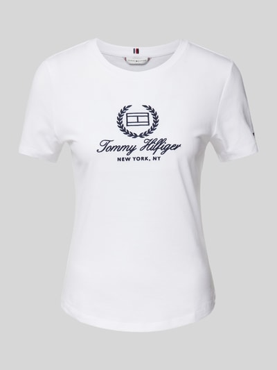 Tommy Hilfiger T-shirt o kroju slim fit z wyhaftowanym logo Biały 2