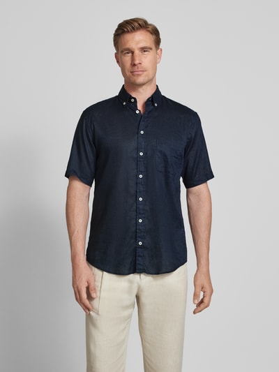 Fynch-Hatton Regular fit vrijetijdsoverhemd van een mix van linnen en katoen Marineblauw - 4