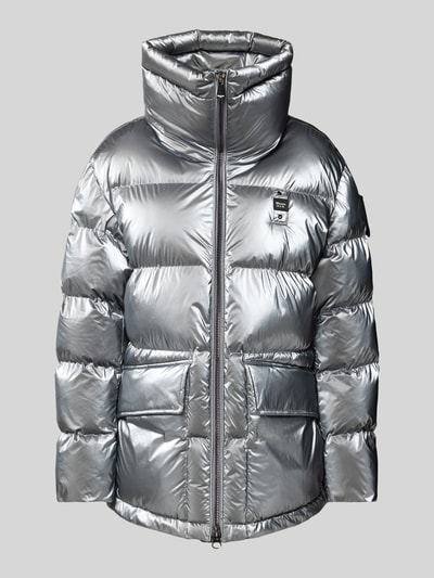 Blauer Usa Steppjacke mit Stehkragen Silber 2