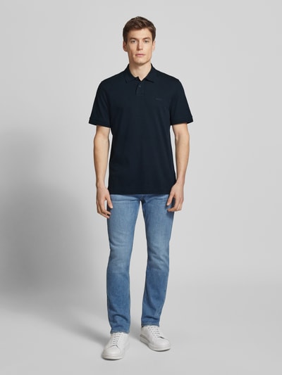 BOSS Orange Regular fit poloshirt met labelstitching, model 'Interlock' Donkerblauw - 1