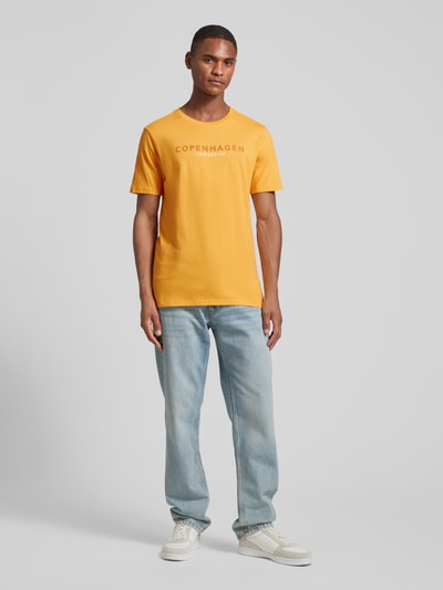Lindbergh T-shirt met labelprint, model 'Copenhagen' Oranje - 1