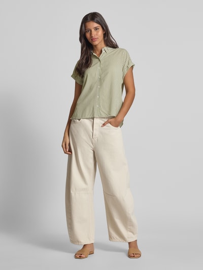 Tom Tailor Denim Loose fit blouse met korte mouwen van pure viscose Rietgroen - 1