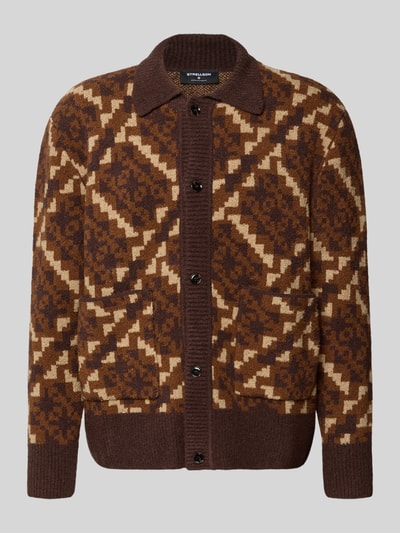 Strellson Loose Fit Strickjacke aus Baumwoll-Mix mit Woll-Anteil Modell 'Bosse' Schoko 1