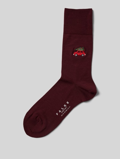 Falke Socken aus Schurwoll-Mix mit Motiv-Stitching Bordeaux 1