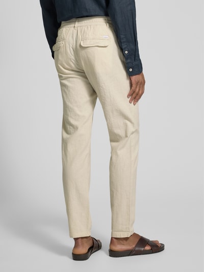 Lindbergh Tapered Fit Leinenhose mit elastischem Bund Sand 5