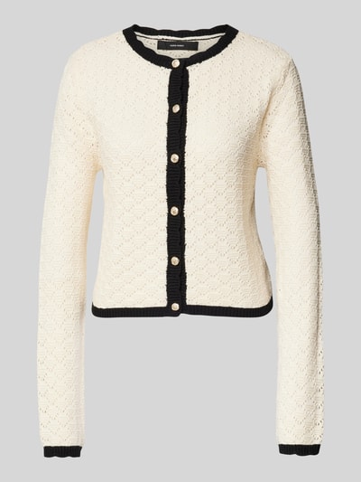 Vero Moda Regular Fit Strickjacke aus Baumwoll-Mix mit Lochstrickmuster Modell 'JACKIE' Offwhite 2