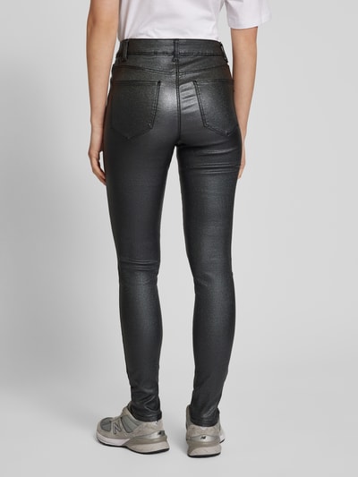 Pieces Slim fit high rise jeans met glittercoating, model 'DANA' Zwart - 5