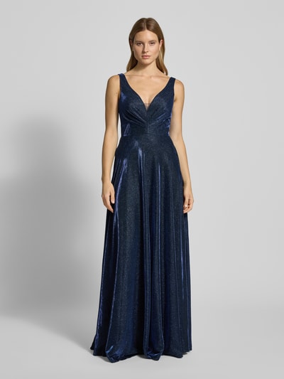 Luxuar Abendkleid mit V-Ausschnitt Marine 4