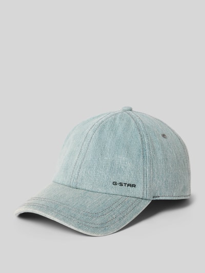 Productfoto, basecap in denimlook model 'Avernus' van G-Star Raw van puur katoen met verstevigde klep en logo, lichtblauwe tinten