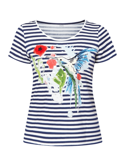 Marc Cain T-Shirt mit Streifenmuster und Vogel-Print Blau 2