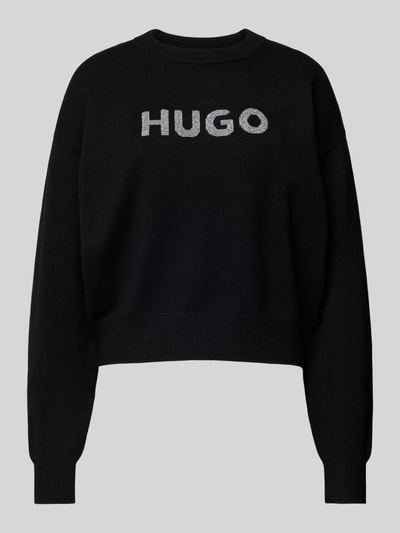 Hugo Blue Strickpullover mit Label-Print Modell 'Slogerix' Black 1