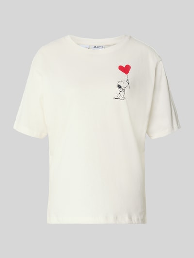 Produktfoto, T-shirt met motiefprint en ronde hals van Jake*s Casual in gebroken wit, regular fit, opvallend rood hart, ruglengte maat S: 63 cm