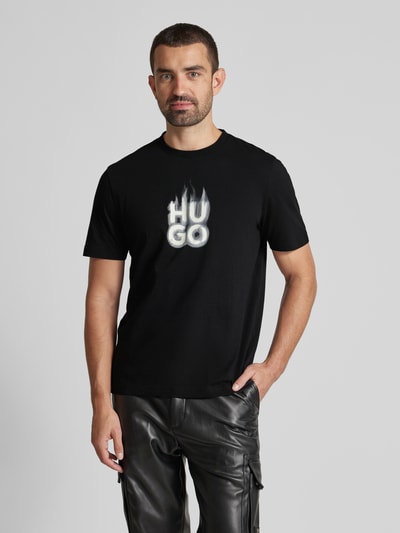 HUGO T-Shirt mit Label-Print Modell 'Dalayer' Black 4