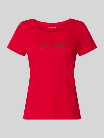 Productfoto, felrood Regular Fit T-shirt uit puur katoen van Tom Tailor Dames t-shirt met ronde hals, gladde textuur