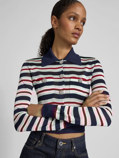 Self-Portrait Bluse in Strick-Optik Blau 3