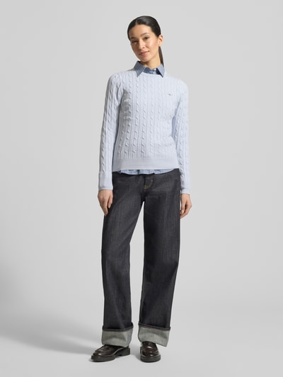 GANT Strickpullover mit Zopfmuster und Label-Stitching Hellblau 1