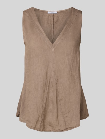 ZABAIONE Regular Fit Leinenblusentop mit V-Ausschnitt Modell 'Lu44cia' Taupe 2