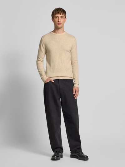 Blend Sweter z dzianiny z prążkowanymi wykończeniami model ‘BRANKO’ Beżowy melanż 1