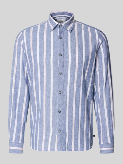 Produktfoto, Regular Fit Freizeithemd aus Leinen-Baumwoll-Mix von s.Oliver RED LABEL, Optik:Allover-Muster, blau-weiß gestreift, glatte Textur