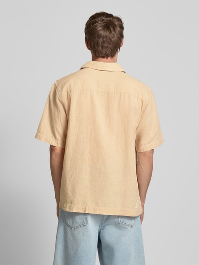 Only & Sons Regular Fit Leinenhemd mit Motiv-Stitching Modell 'CAIDENLY' Orange 5