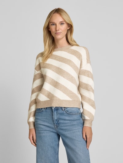 Vero Moda Strickpullover mit diagonalem Streifenmuster Modell 'LARA' Taupe 4