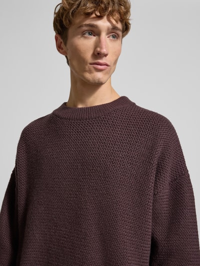 BLKVIS Strickpullover mit gerippten Abschlüssen Modell 'Script' Pflaume 3