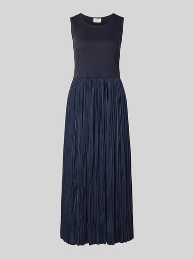 Produktfoto, Midikleid im 2-in-1-Look mit Rundhalsausschnitt von ROBE LÉGÈRE, Reine Baumwolle, Gerader-Schnitt, Falten, dunkelblau, strukturierte Oberfläche.