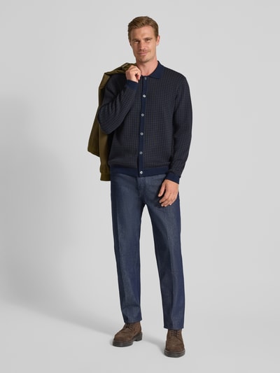 Christian Berg Men Regular fit gebreid jack met platte kraag Marineblauw - 1