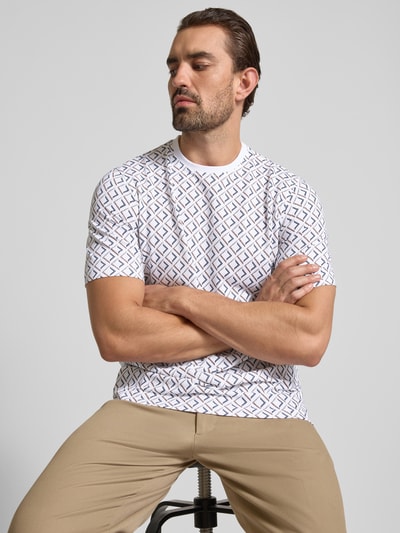 bugatti T-Shirt im Allover-Look mit Rundhalsausschnitt Weiss 3