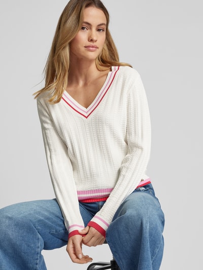 LIU JO SPORT Strickpullover mit V-Ausschnitt Offwhite 3