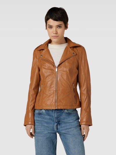 Jilani Lederjacke mit Reißverschlusstaschen Cognac 4