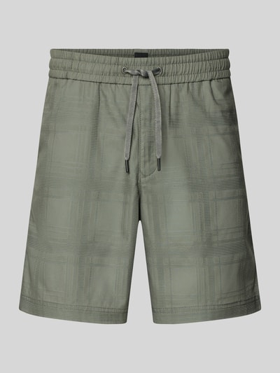 Produktfoto, Tapered Chinoshorts aus reiner Baumwolle Modell 'SANDREW_6_SHORTS' von BOSS Orange, grün, strukturierte Optik, elastischer Bund mit Tunnelzug, Beinabschluss mit Seitenschlitz, unifarbenes Muster