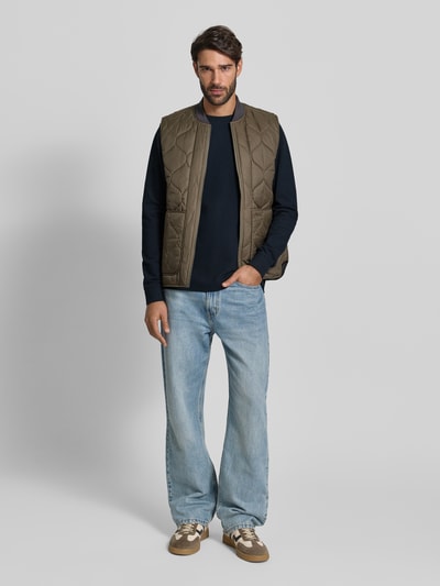 Christian Berg Men Shirt met lange mouwen, structuurmotief en ronde hals Marineblauw - 1