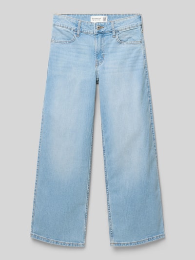 Produktfoto, Wide Fit High Waist Jeans aus Baumwoll-Mix von Abercrombie&Fitch in hellem Blau, 5-Pocket-Design, Label-Patch sichtbar.