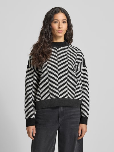 comma Gebreide pullover in all-over look met opstaande kraag Antraciet - 4