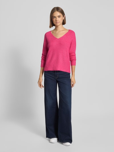 Pieces Regular Fit Strickpullover mit Rippstruktur Modell 'ELLEN' Pink 1