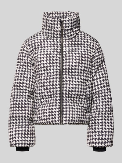 Produktfoto, Boxy Fit Steppjacke mit Vichy-Muster Modell 'FILORA-1' von HUGO, schwarz-weißes Allover-Muster, Reißverschluss, Stehkragen, seitliche Eingrifftaschen, Label-Applikation aus Metall, langarm mit Storm Cuffs, Tunnelzug innen.