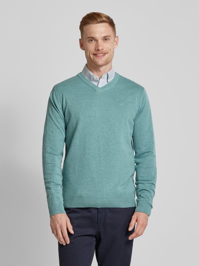 Tom Tailor Regular fit gebreide pullover met V-hals Mintgroen - 4