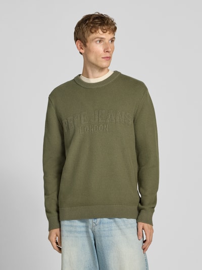 Pepe Jeans Regular fit gebreide pullover van een mix van viscose en katoen, model 'PHINEAS' Olijfgroen - 4