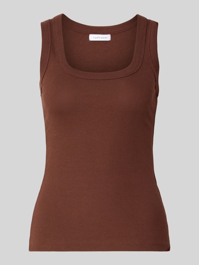 Produktfoto, braunes Damen Tanktop in Ripp-Optik Modell 'HONEY' von Topshop aus Baumwoll-Elasthan-Mix, Slim-Fit, Rundhalsausschnitt.