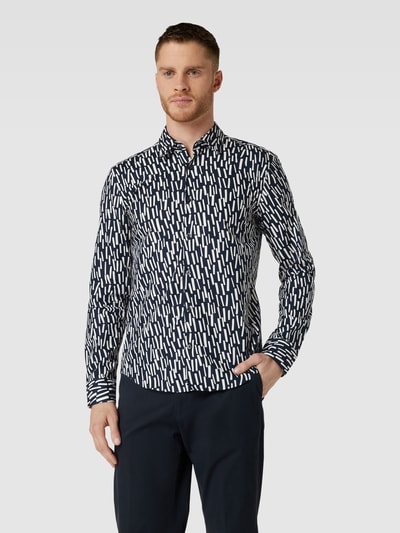 HUGO Slim fit vrijetijdsoverhemd met all-over motief, model 'Ermo' Donkerblauw - 4