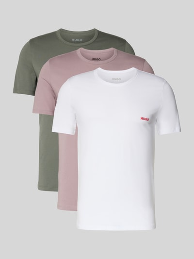Produktfoto, Regular Fit T-Shirt Set aus reiner Baumwolle im 3er-Pack von HUGO, Optik: Unifarben, Label-Print, Rundhals, Kurzarm, Multipack: 3er-Pack, Material: Reine Baumwolle, unterschiedliche Farben, glatte Textur