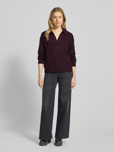 VERO MODA Regular Fit Strickpullover mit Hemdkragen Modell 'LEFILE' Bordeaux 1