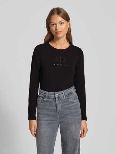 ARMANI EXCHANGE Shirt met lange mouwen, ronde hals en labelprint Zwart - 4