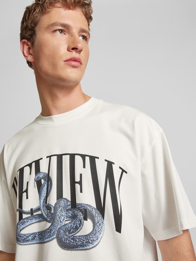 REVIEW T-shirt met motief- en labelprint Offwhite - 3